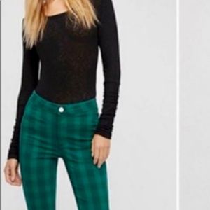 NWOT. Free People Green Plaid Skinny Pants